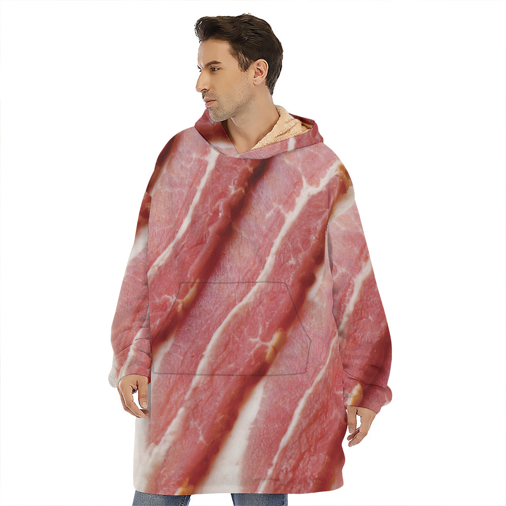 Raw Bacon Print Hoodie Blanket