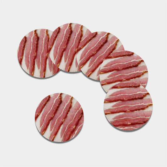 Raw Bacon Print Leather Coaster Set