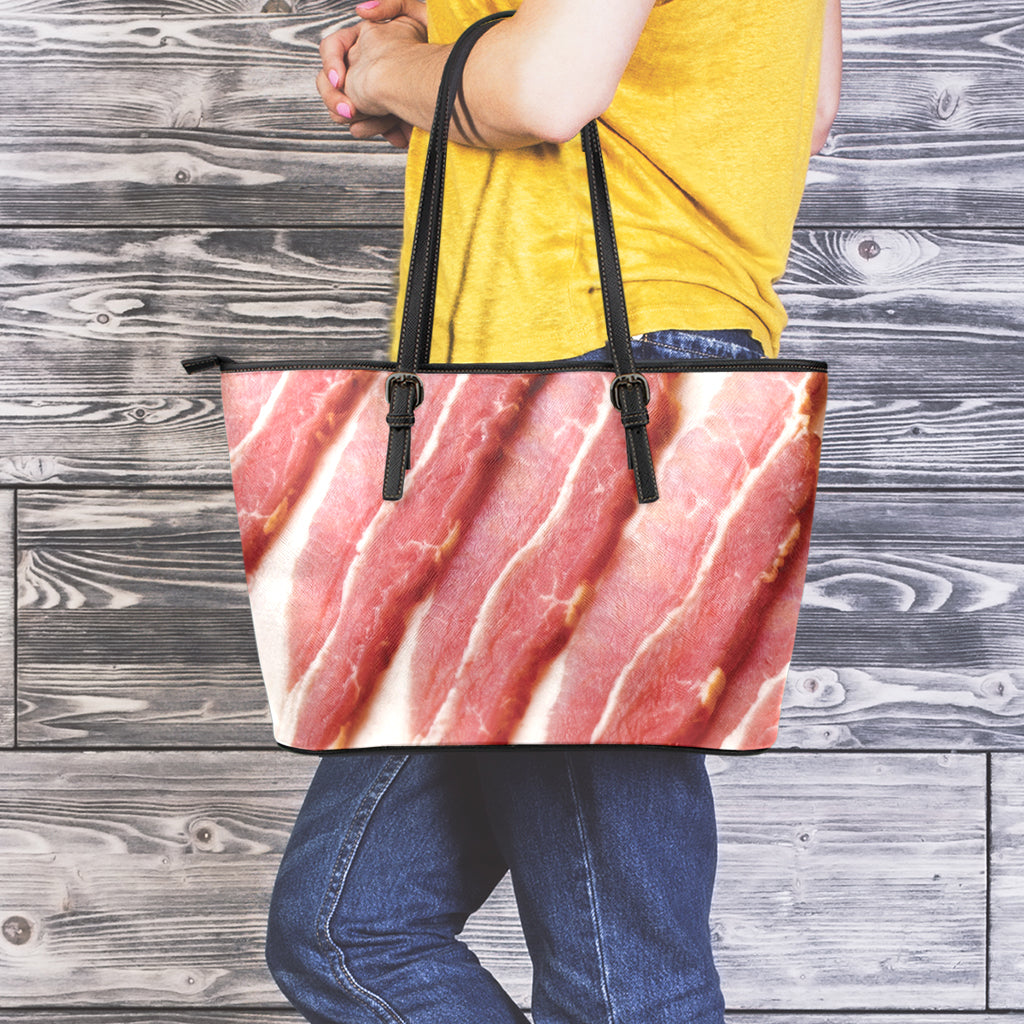 Raw Bacon Print Leather Tote Bag
