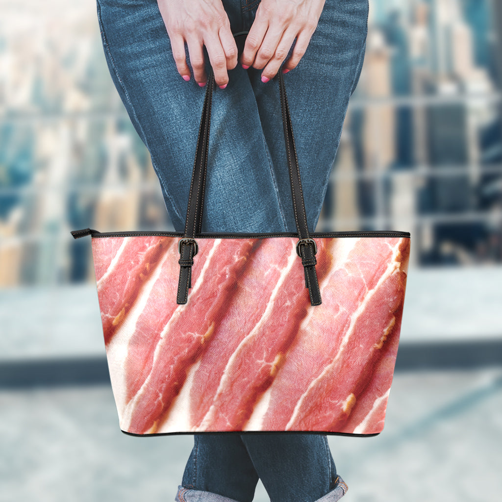 Raw Bacon Print Leather Tote Bag