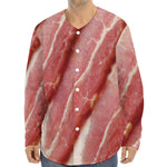 Raw Bacon Print Long Sleeve Baseball Jersey