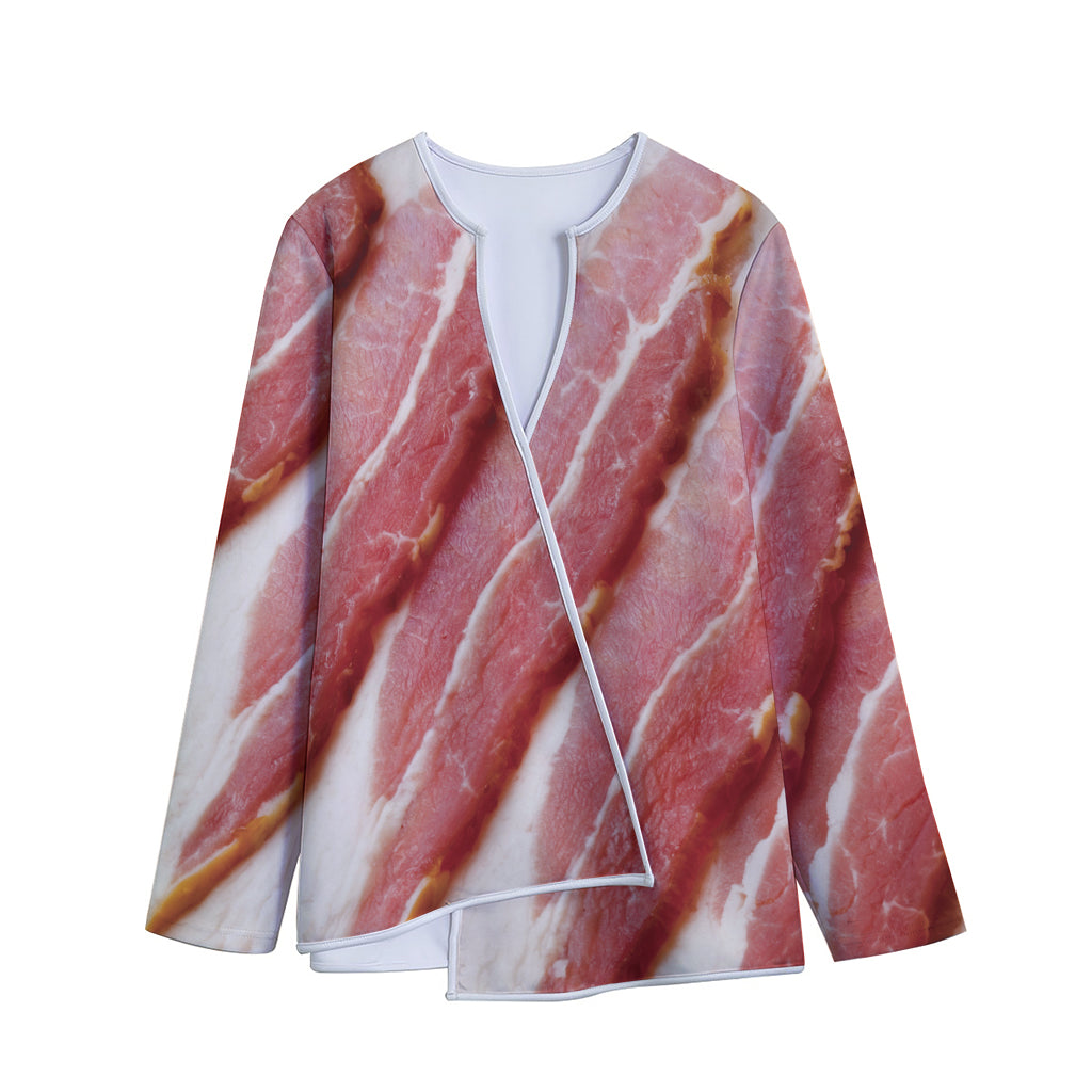 Raw Bacon Print Long Sleeve Short Coat