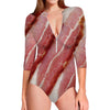 Raw Bacon Print Long Sleeve Swimsuit