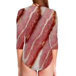 Raw Bacon Print Long Sleeve Swimsuit