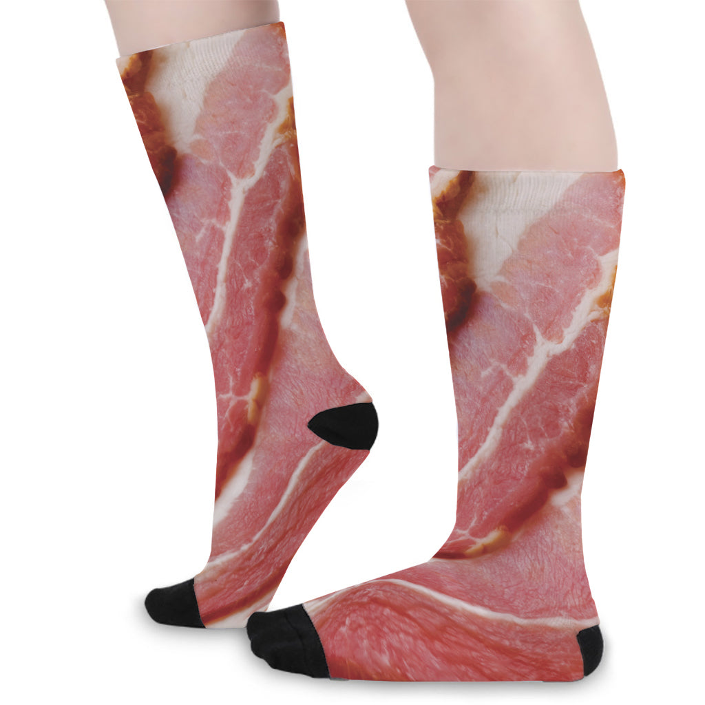 Raw Bacon Print Long Socks