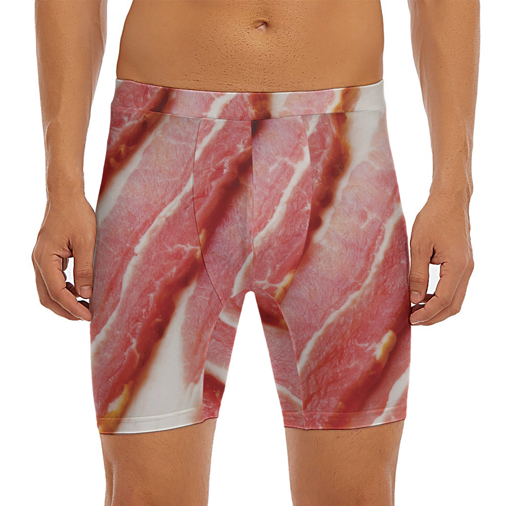 Raw Bacon Print Men's Long Boxer Briefs