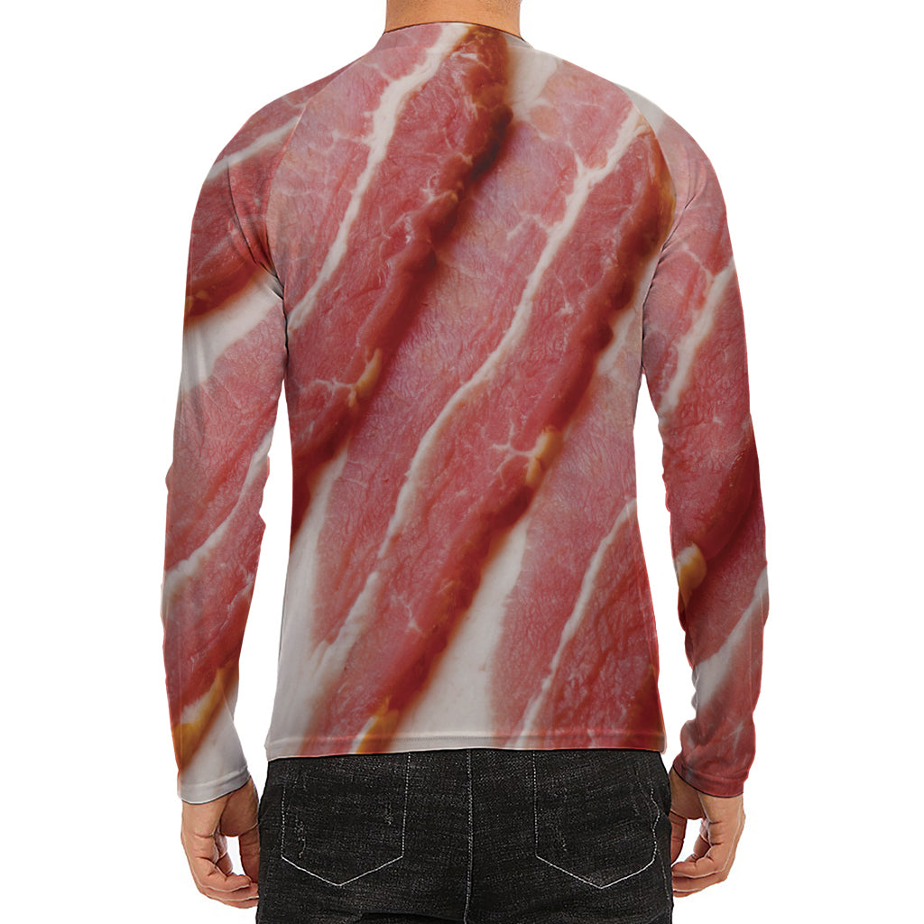 Raw Bacon Print Men's Long Sleeve Rash Guard