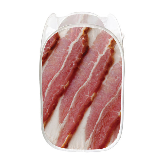 Raw Bacon Print Mesh Laundry Hamper