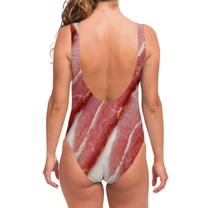 Raw Bacon Print One Piece Swimsuit