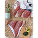 Raw Bacon Print One Shoulder Bikini Top