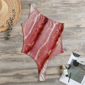 Raw Bacon Print One Shoulder Bodysuit