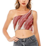 Raw Bacon Print One Shoulder Crop Top