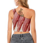 Raw Bacon Print One Shoulder Crop Top