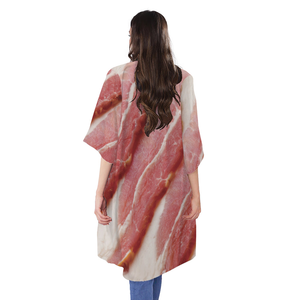 Raw Bacon Print Open Front Beach Cover Up