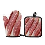 Raw Bacon Print Oven Mitt And Pot Holder Set
