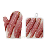 Raw Bacon Print Oven Mitt And Pot Holder Set