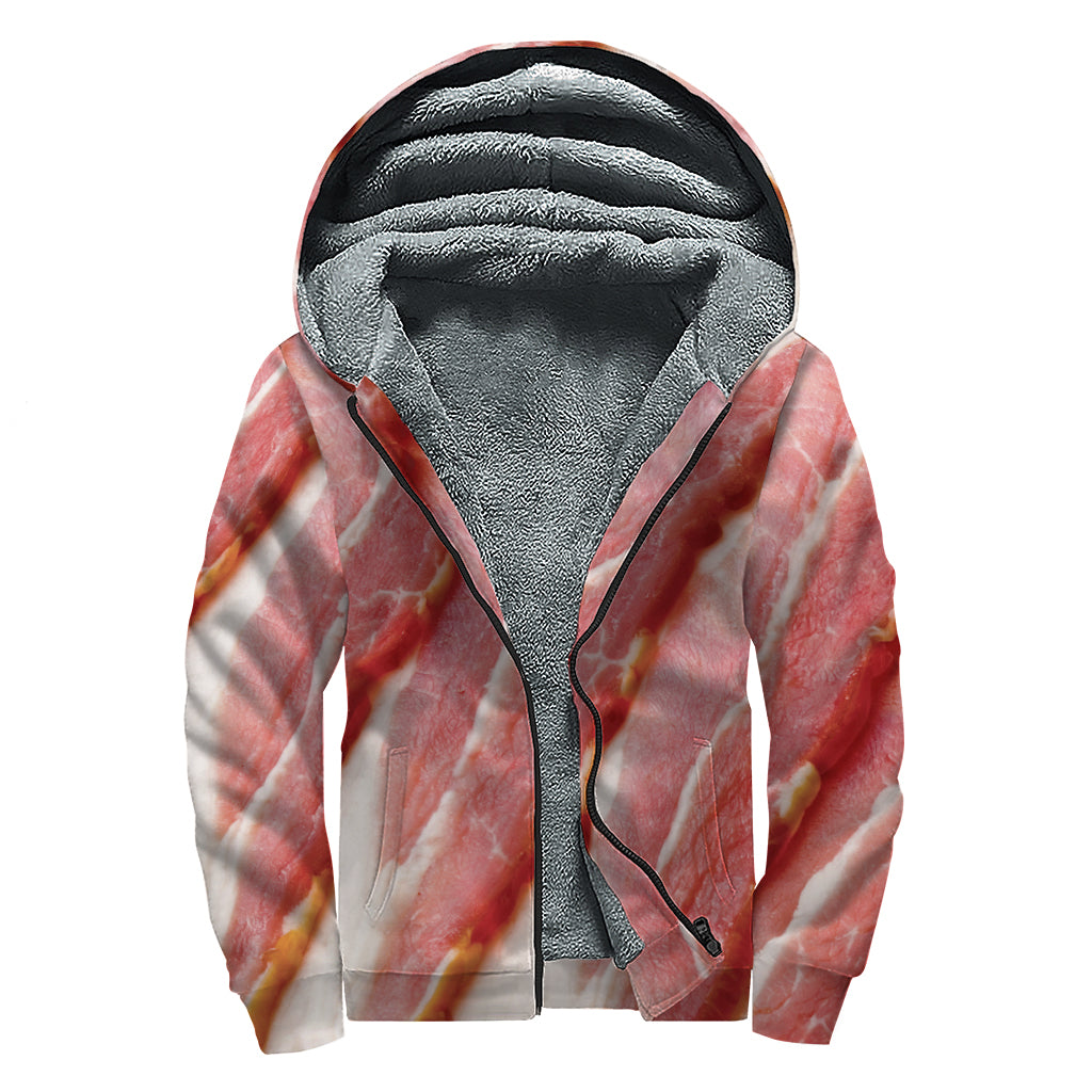 Raw Bacon Print Sherpa Lined Zip Up Hoodie