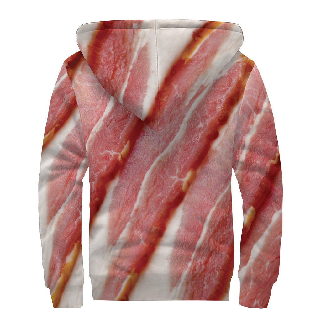 Raw Bacon Print Sherpa Lined Zip Up Hoodie