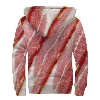 Raw Bacon Print Sherpa Lined Zip Up Hoodie