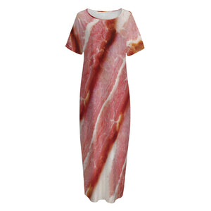 Raw Bacon Print Short Sleeve Long Nightdress