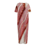 Raw Bacon Print Short Sleeve Long Nightdress