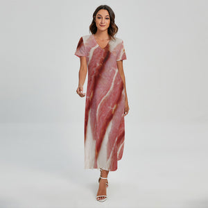 Raw Bacon Print Short Sleeve Maxi Dress