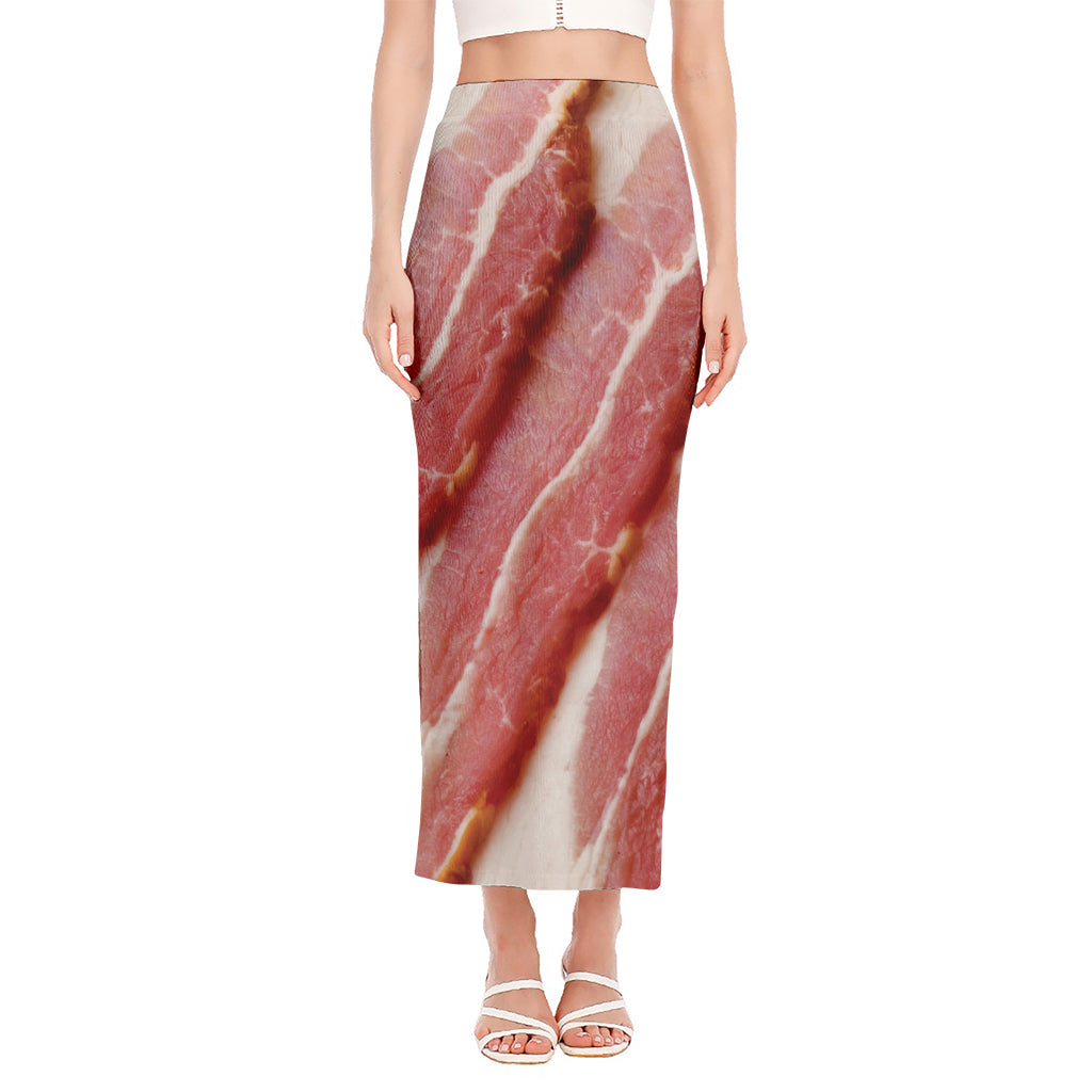 Raw Bacon Print Side Slit Maxi Skirt