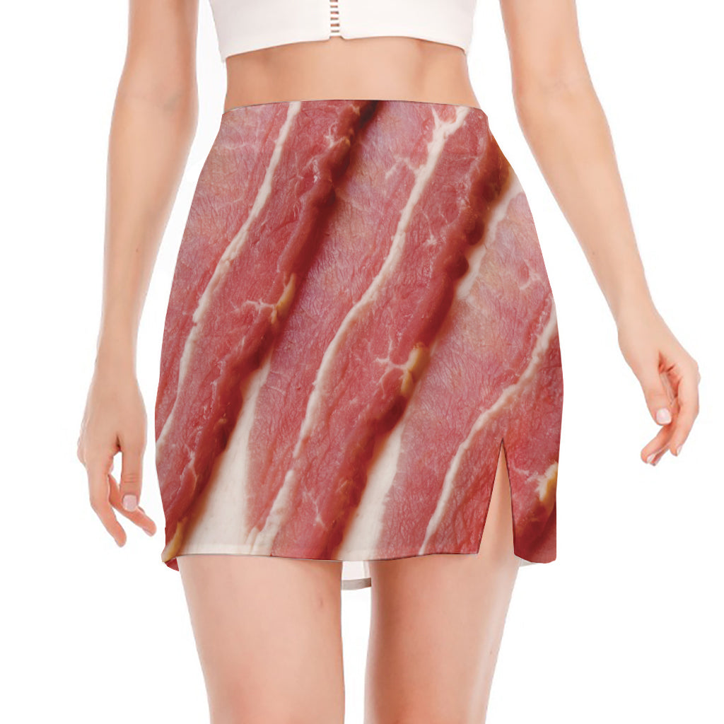 Raw Bacon Print Side Slit Mini Skirt