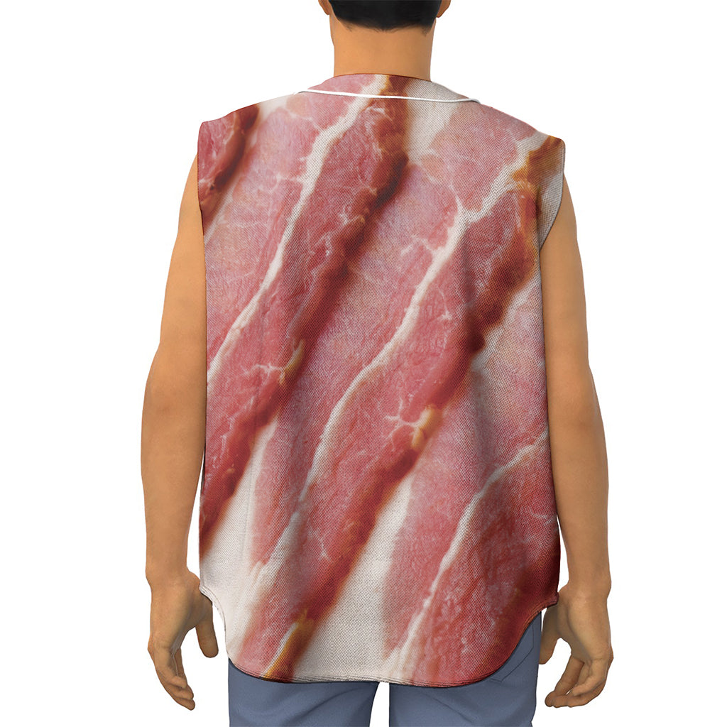 Raw Bacon Print Sleeveless Baseball Jersey