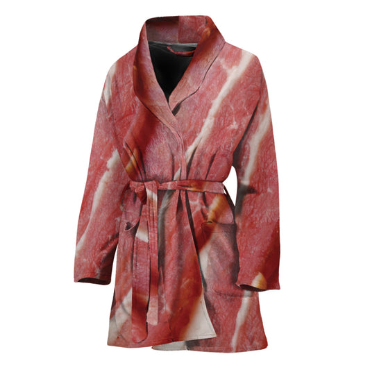 Raw Bacon Print Women's Bathrobe