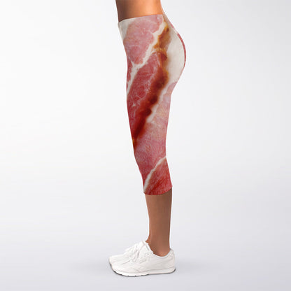 Raw Bacon Print Women's Capri Leggings