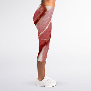 Raw Bacon Print Women's Capri Leggings