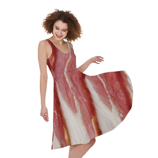 Raw Bacon Print Women's Sleeveless Dress