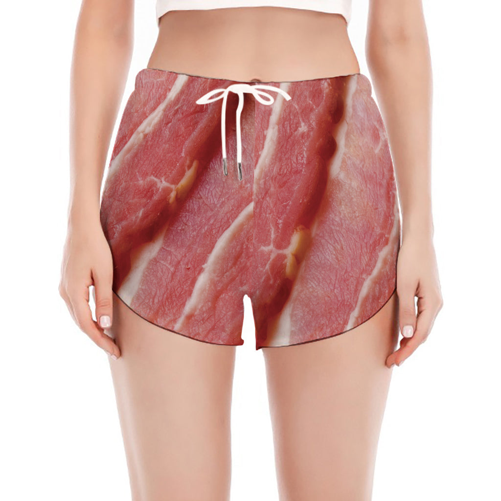 Raw Bacon Print Women's Split Running Shorts