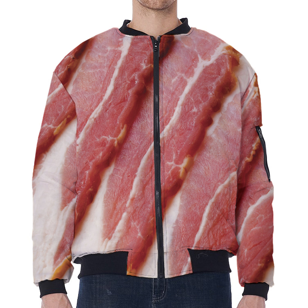 Raw Bacon Print Zip Sleeve Bomber Jacket