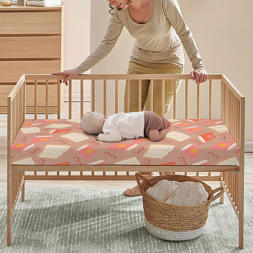 Reading Books And Glasses Pattern Print Baby Crib Sheet