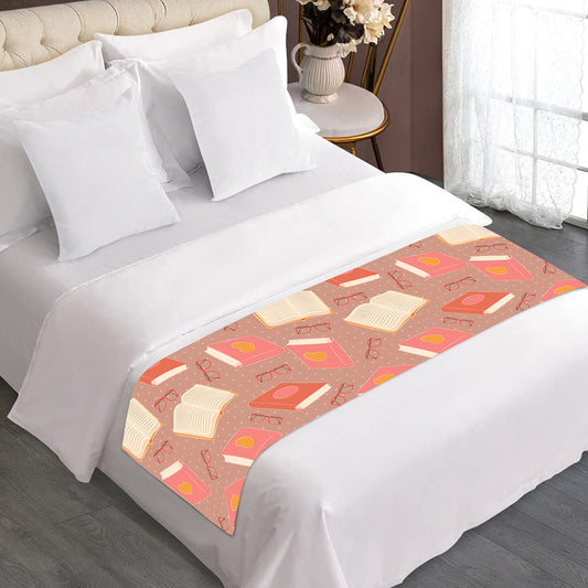 Reading Books And Glasses Pattern Print Bed Runner