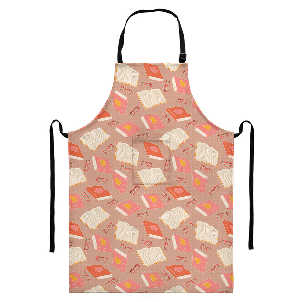 Reading Books And Glasses Pattern Print Bib Apron With Pocket