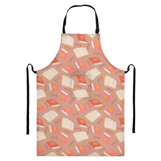 Reading Books And Glasses Pattern Print Bib Apron With Pocket