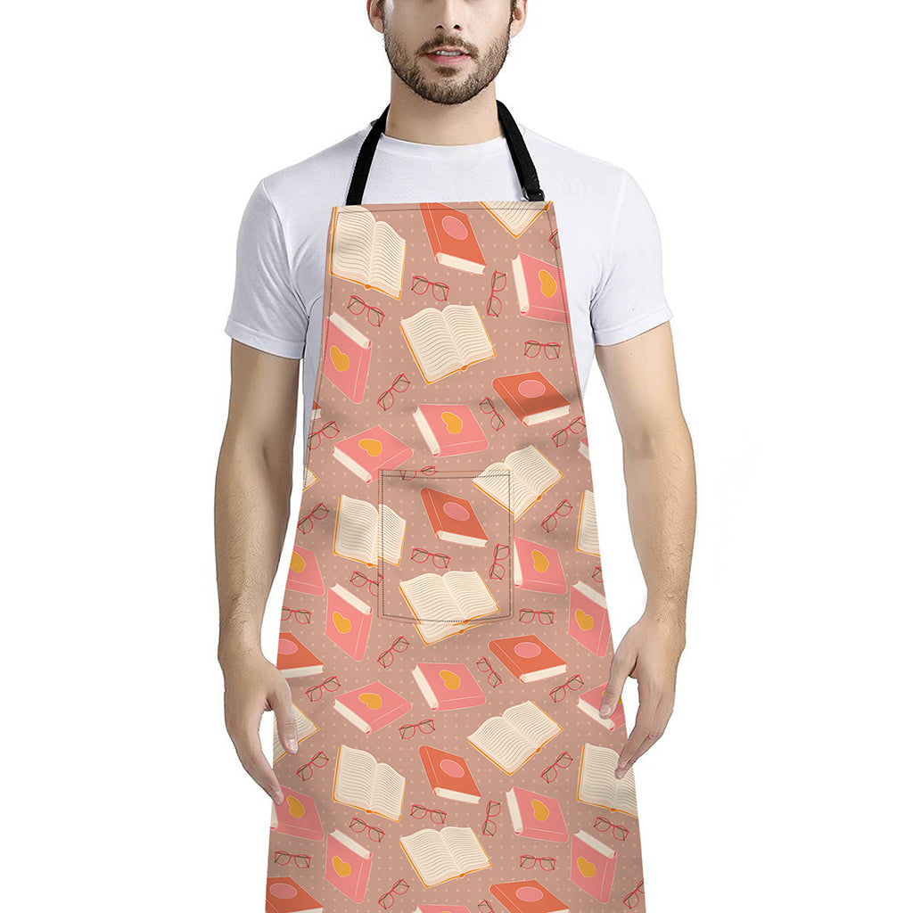 Reading Books And Glasses Pattern Print Bib Apron With Pocket