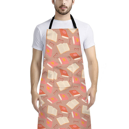 Reading Books And Glasses Pattern Print Bib Apron With Pocket
