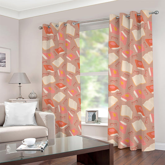 Reading Books And Glasses Pattern Print Blackout Grommet Curtains