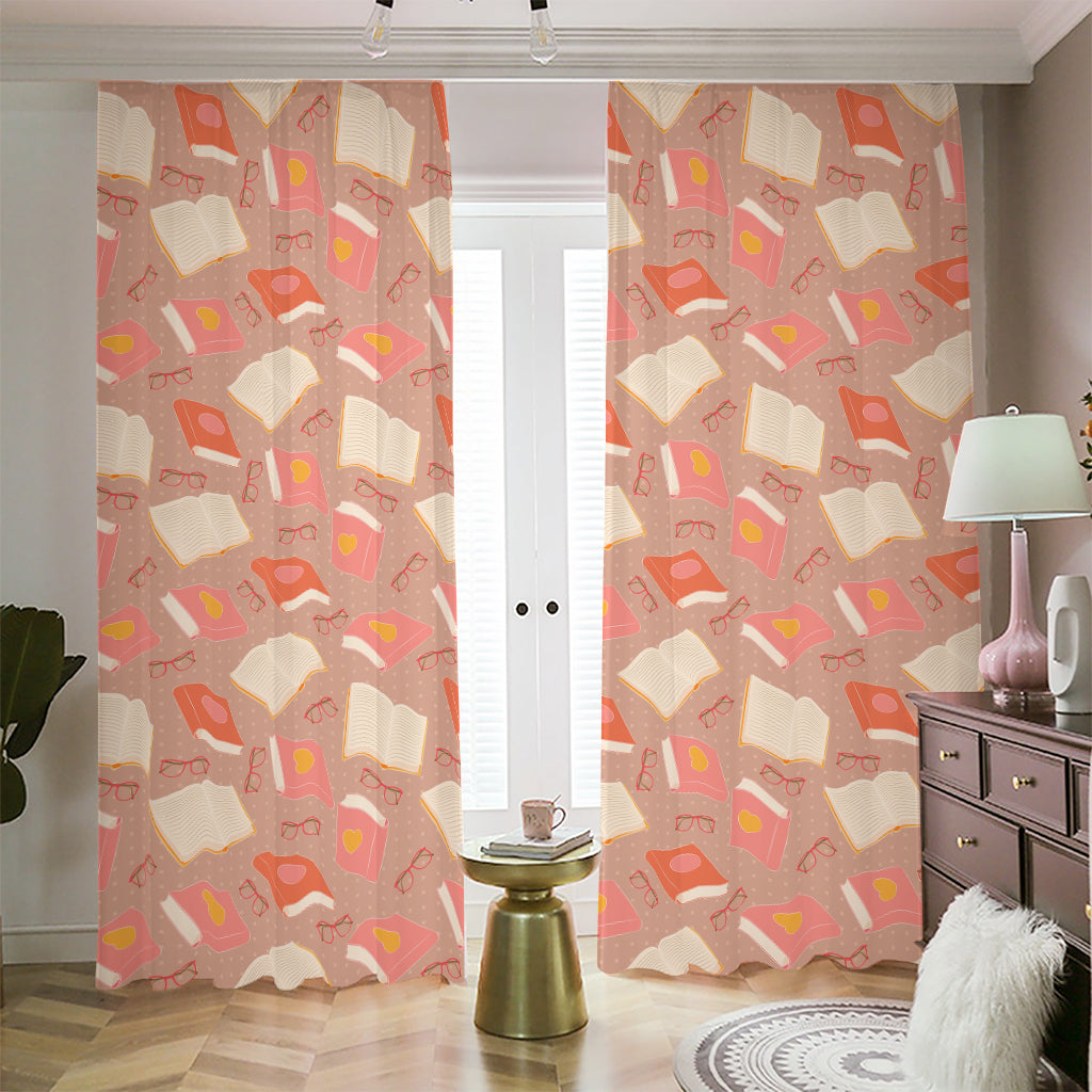 Reading Books And Glasses Pattern Print Blackout Pencil Pleat Curtains