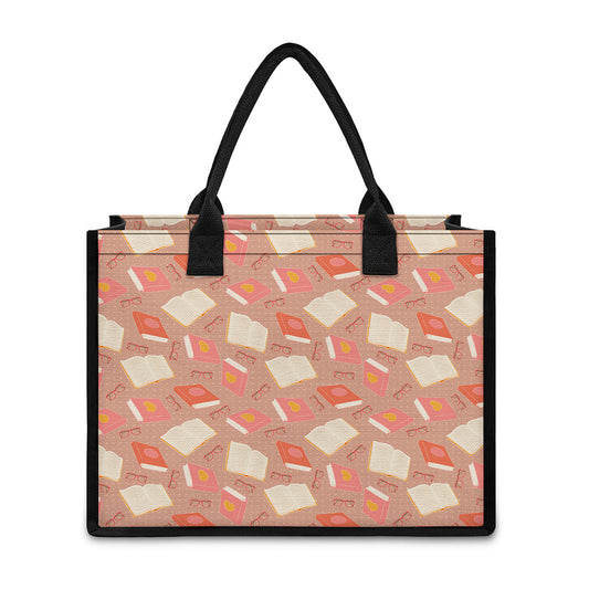 Reading Books And Glasses Pattern Print Canvas Tote Bag