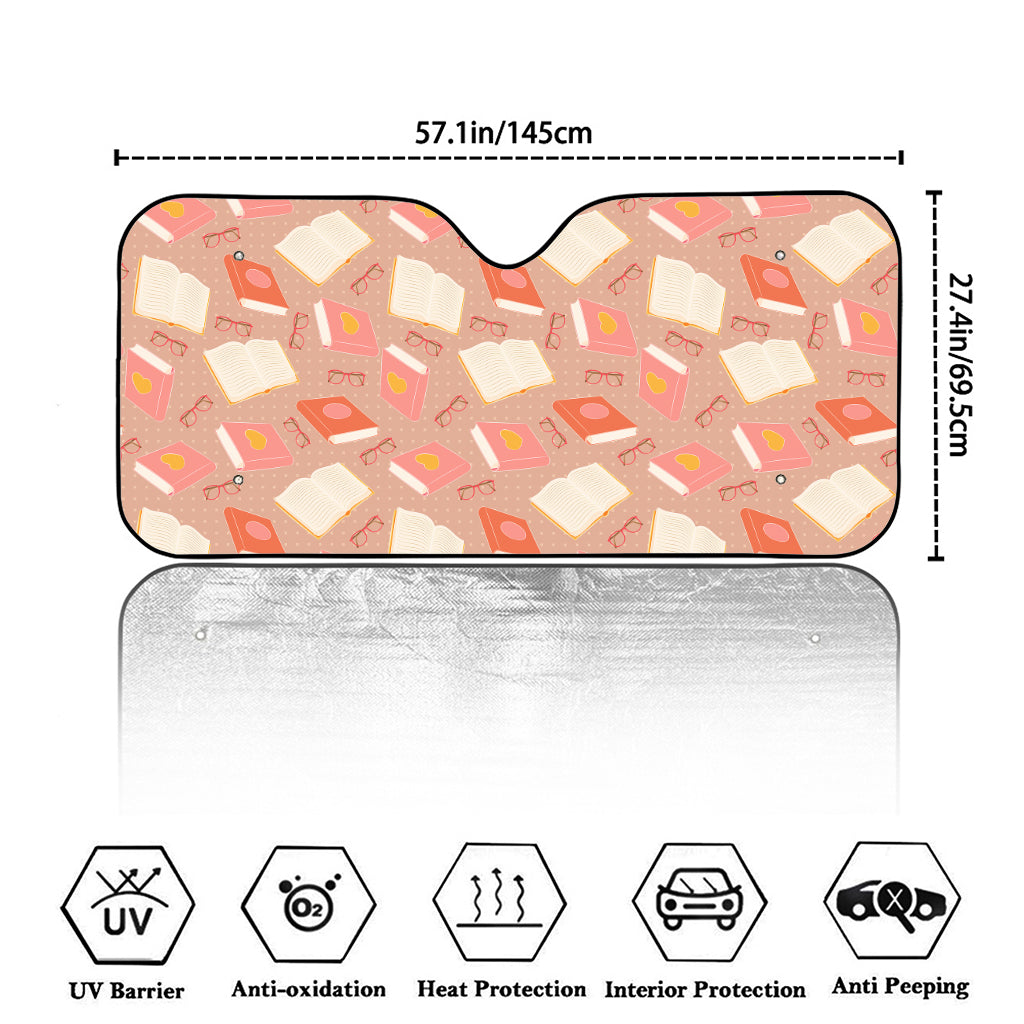 Reading Books And Glasses Pattern Print Car Windshield Sun Shade