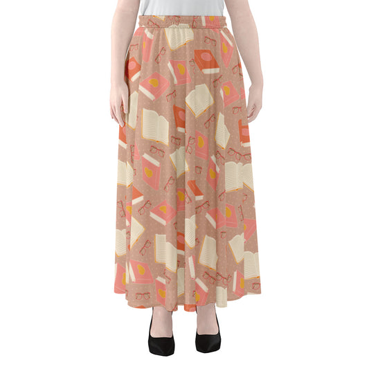 Reading Books And Glasses Pattern Print Chiffon Maxi Skirt