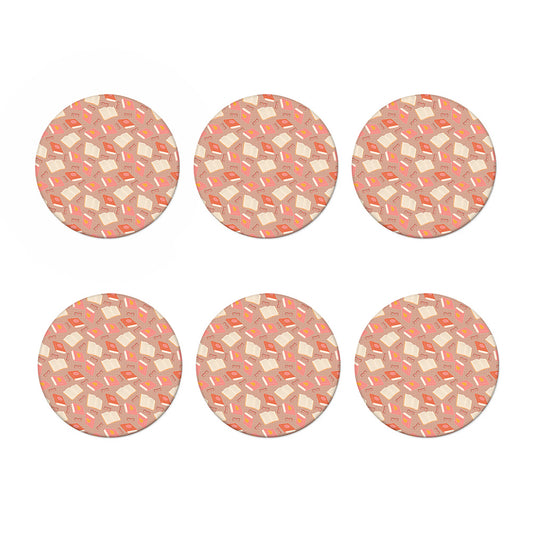 Reading Books And Glasses Pattern Print Coaster Set