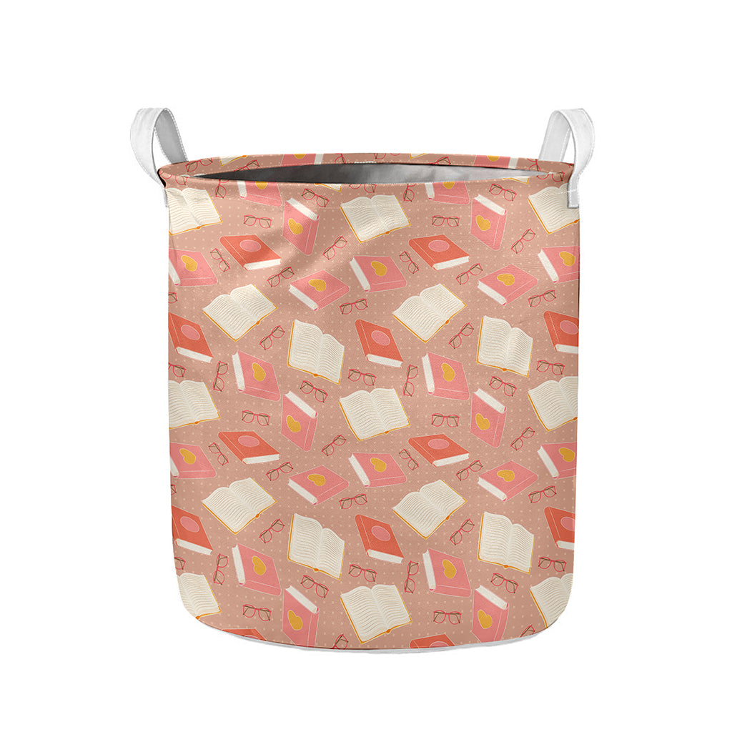 Reading Books And Glasses Pattern Print Collapsible Laundry Basket