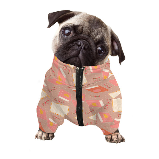 Reading Books And Glasses Pattern Print Dog Zip Up Jacket
