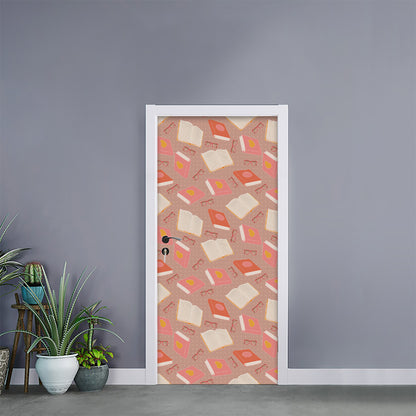 Reading Books And Glasses Pattern Print Door Sticker